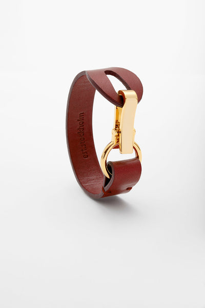 Fumy Cognac Brown Siv Leather Bracelet Gold Clasp