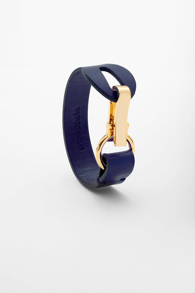 Fumy Blue Siv Leather Bracelet Gold Clasp