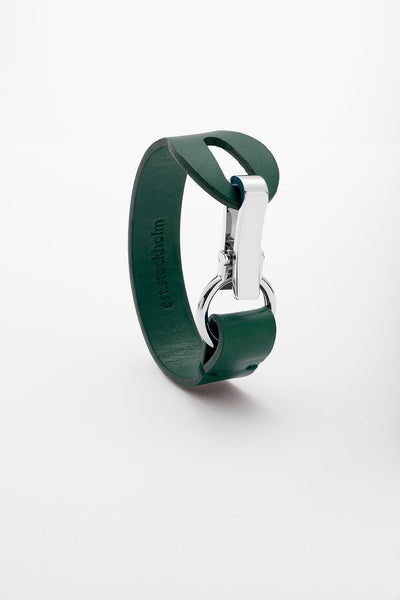 Fumy Green Siv Leather Bracelet Silver Clasp