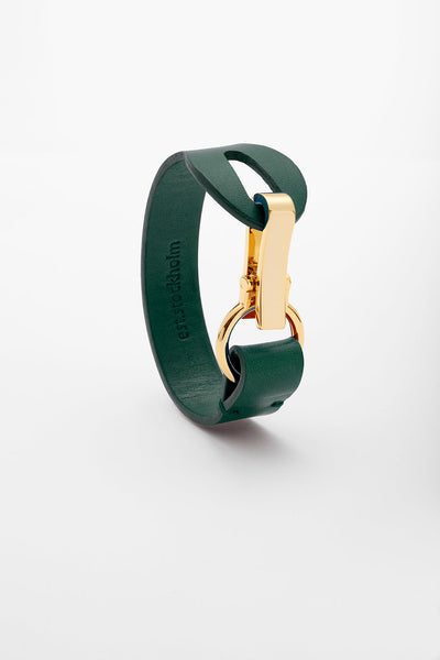 Fumy Green Siv Leather Bracelet Gold Clasp