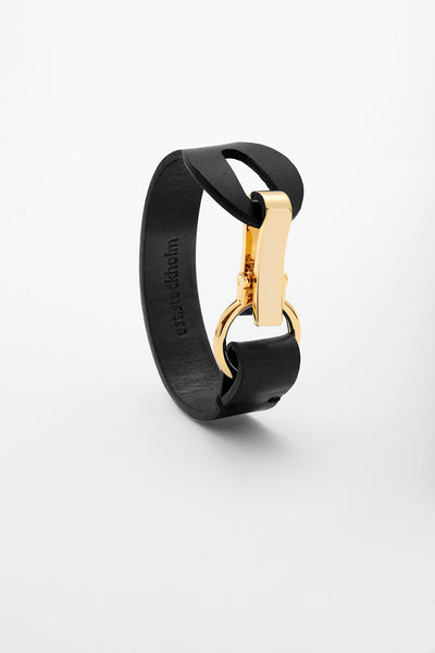 Fumy Black Siv Leather Bracelet Gold Clasp