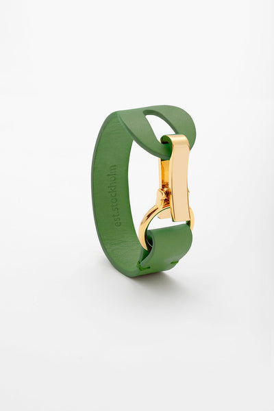 Fumy Lattuga Green Siv Leather Bracelet Gold Clasp