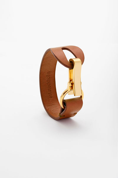 Fumy Light Brown Siv Leather Bracelet Gold Clasp