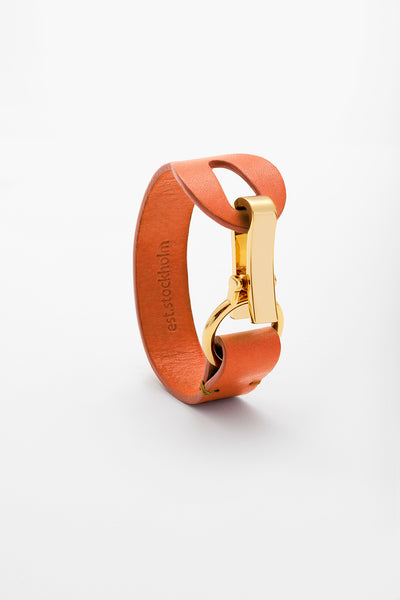 Fumy Orange Siv Leather Bracelet Gold Clasp 