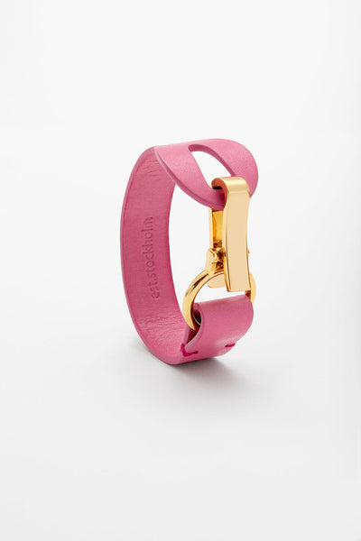 Fumy Pink Siv Leather Bracelet Gold Clasp 