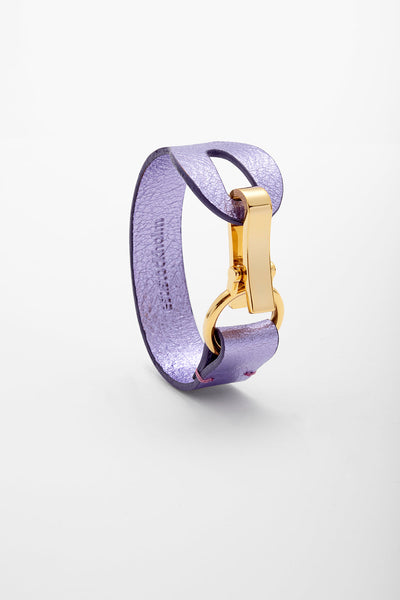Shimmering lilac female leather bracelet with gold clasp