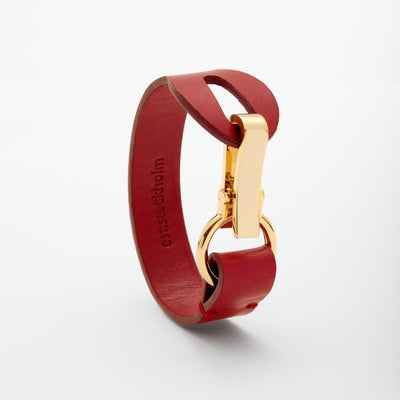 Fumy Red Siv Leather Bracelet Gold Clasp