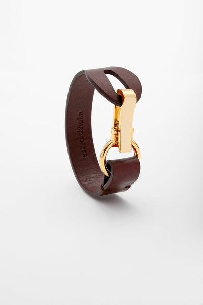 Fumy Dark brown Siv Leather Bracelet Gold Clasp