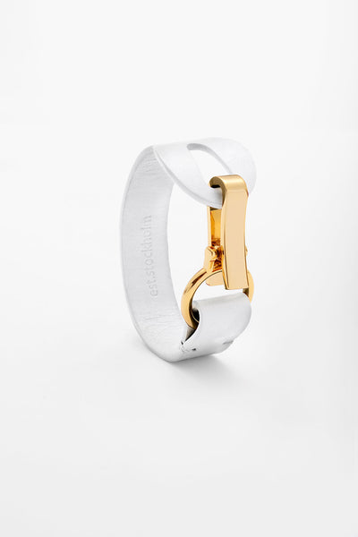 Fumy White Siv Leather Bracelet Gold Clasp